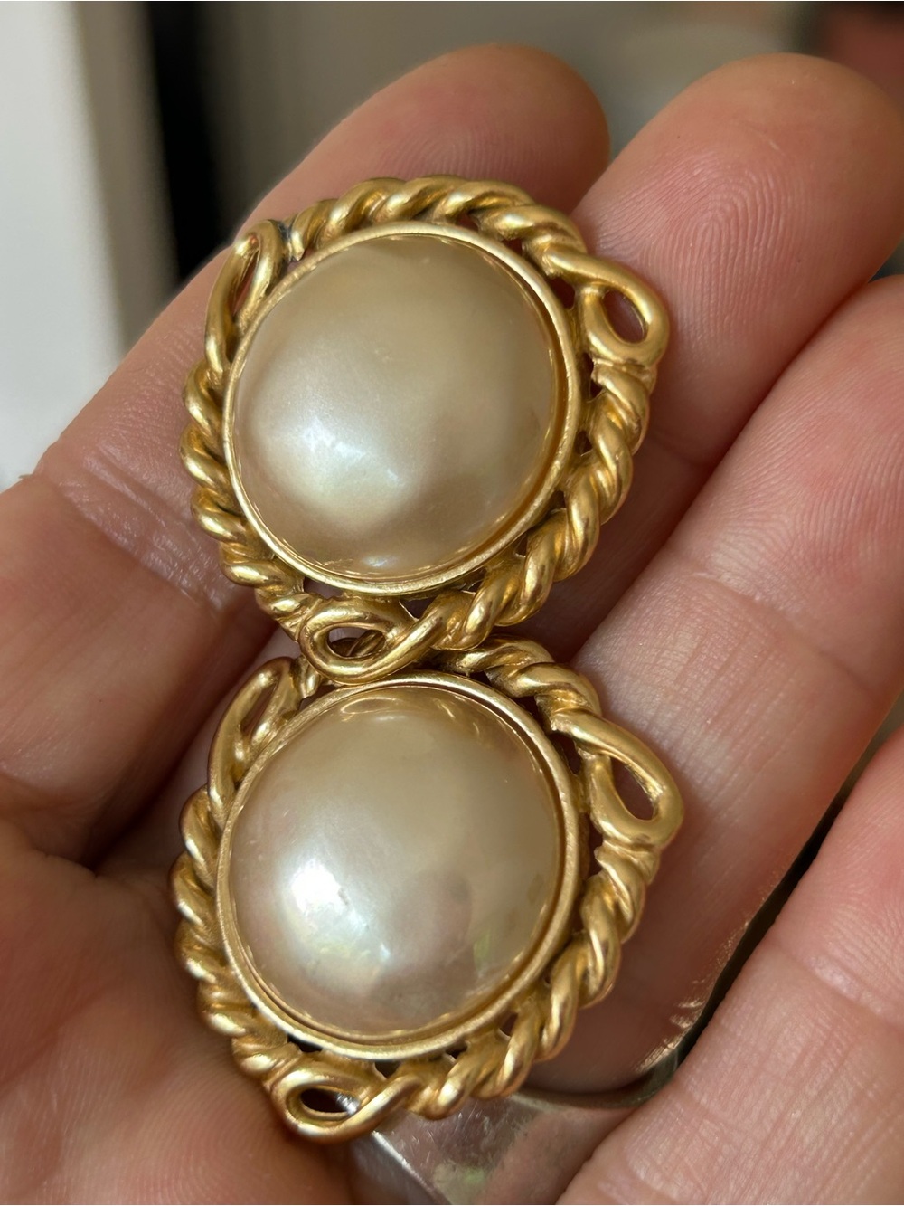 Carolee Classic Gold-Tone Faux Pearl Button Earrings - vintage